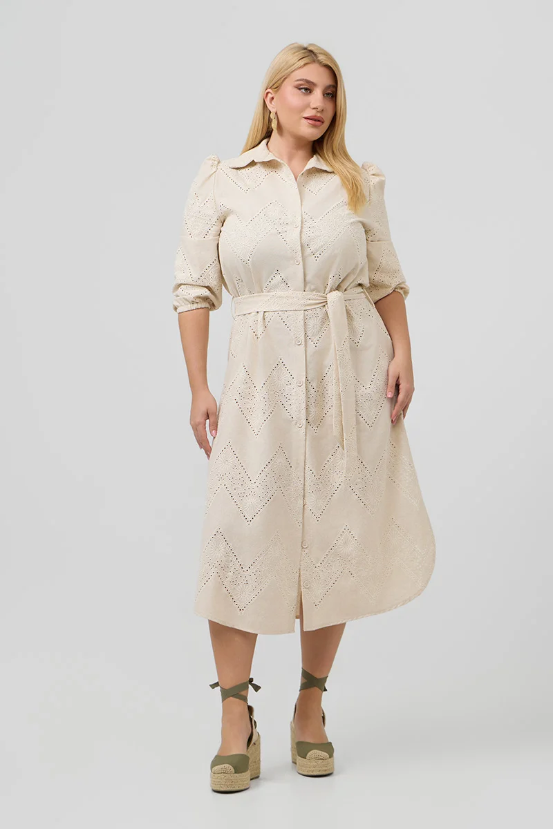 Λινό Σεμιζιέ Φόρεμα Κεντημένο 