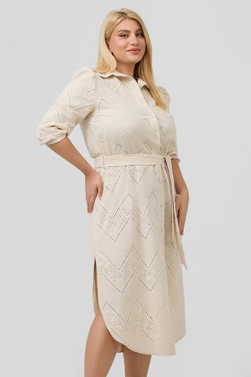 Λινό Σεμιζιέ Φόρεμα Κεντημένο 