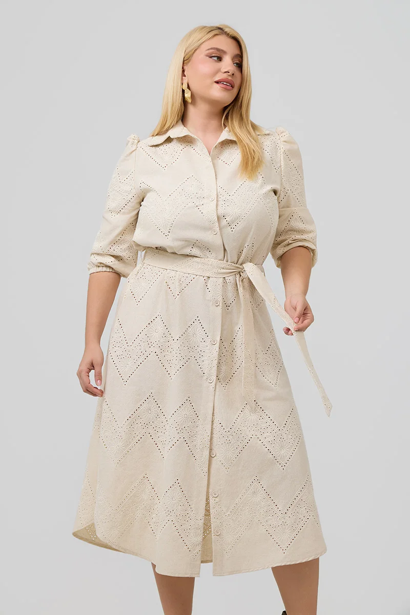 Λινό Σεμιζιέ Φόρεμα Κεντημένο 