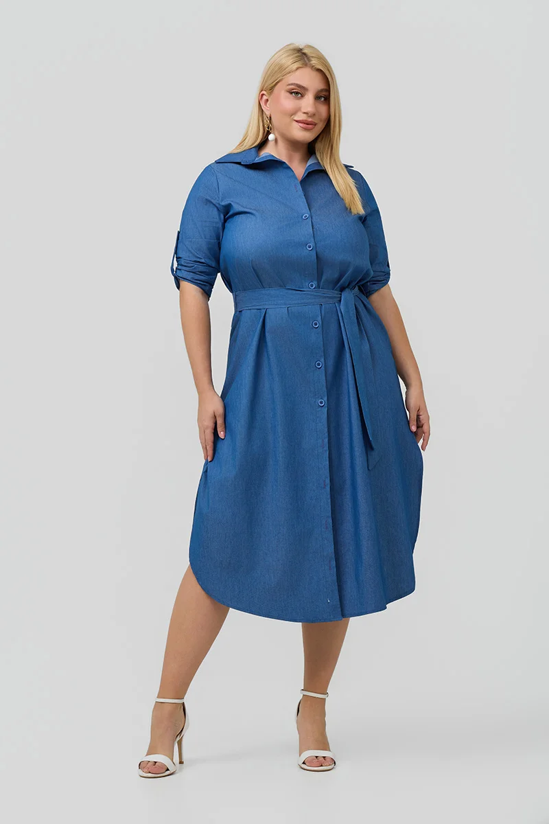 Βαμβακερό Σεμιζιέ Φόρεμα Denim Blue