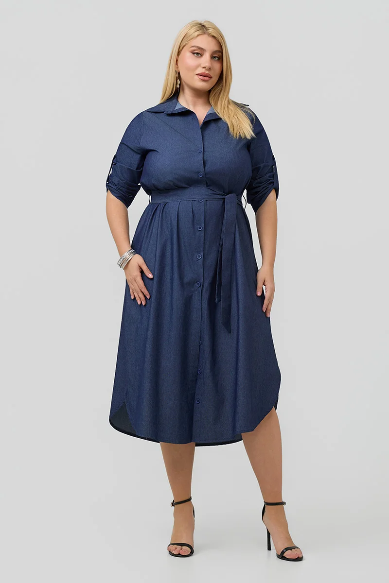 Βαμβακερό Σεμιζιέ Φόρεμα Denim Dark Blue