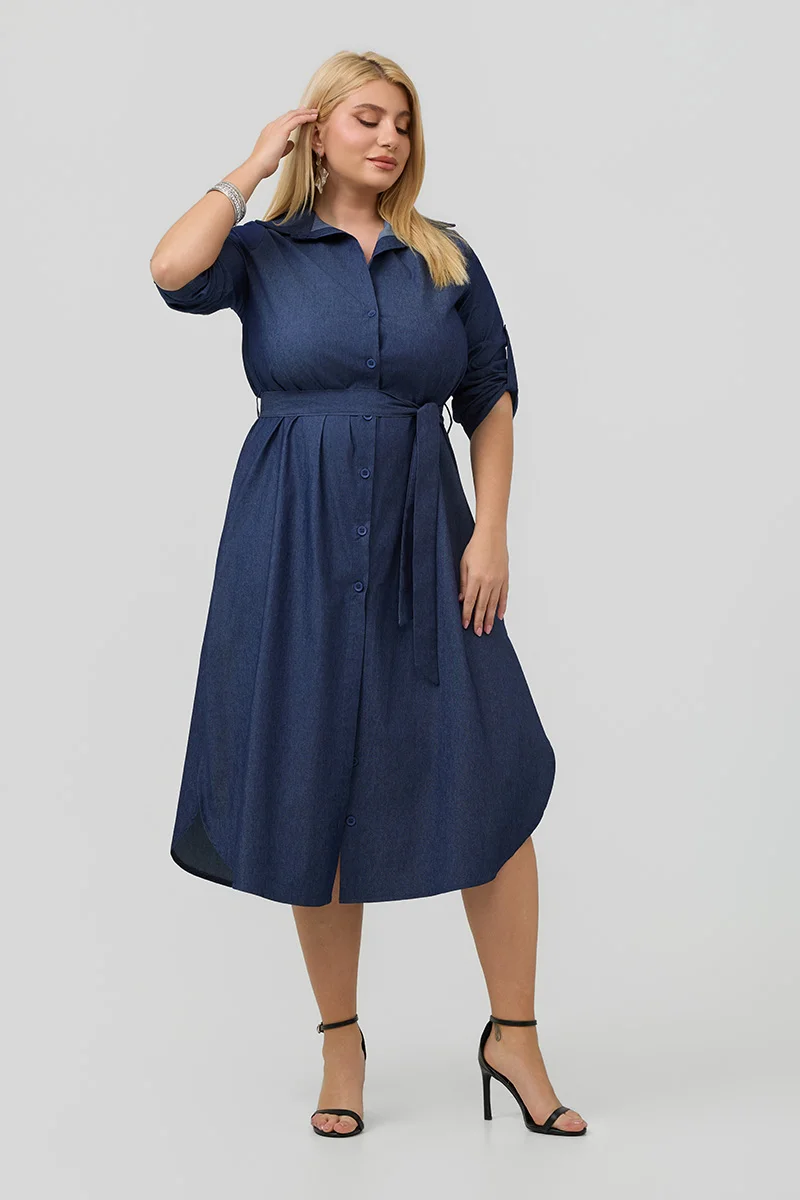 Βαμβακερό Σεμιζιέ Φόρεμα Denim Dark Blue