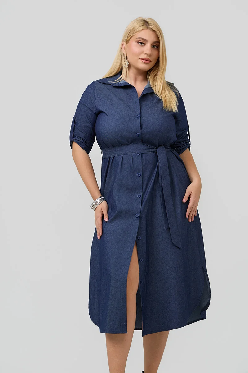 Βαμβακερό Σεμιζιέ Φόρεμα Denim Dark Blue