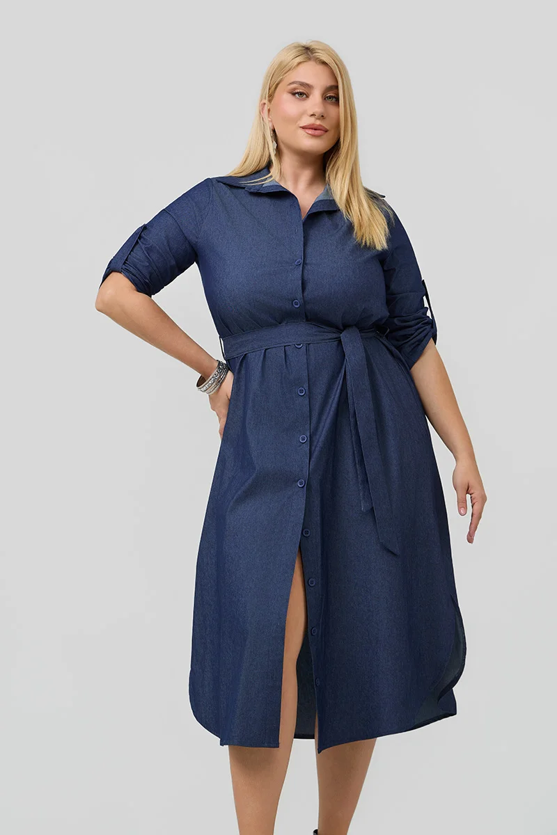 Βαμβακερό Σεμιζιέ Φόρεμα Denim Dark Blue