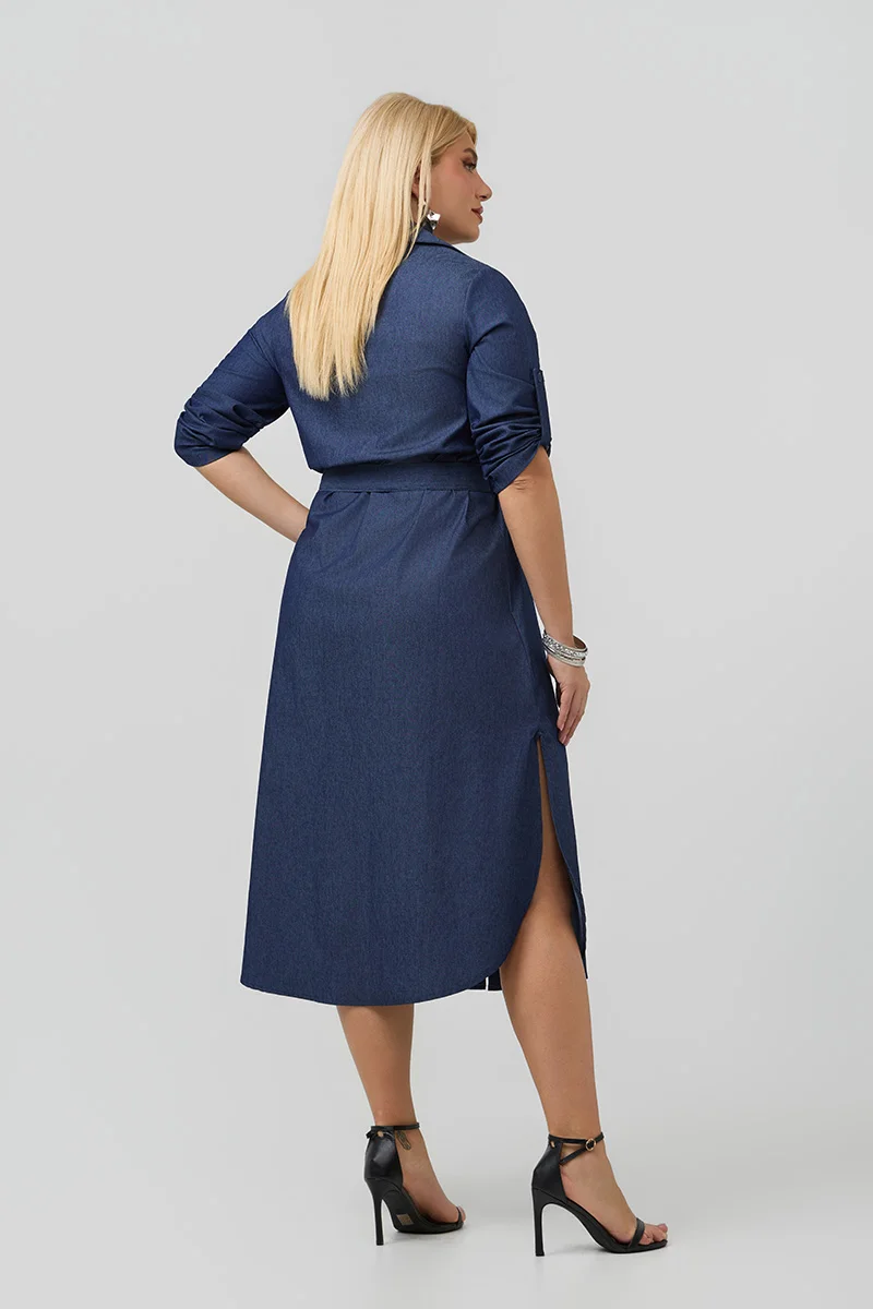 Βαμβακερό Σεμιζιέ Φόρεμα Denim Dark Blue