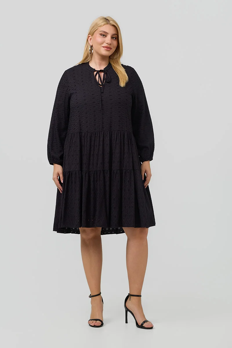 Βαμβακερό Φόρεμα Κεντημένο Μαύρο