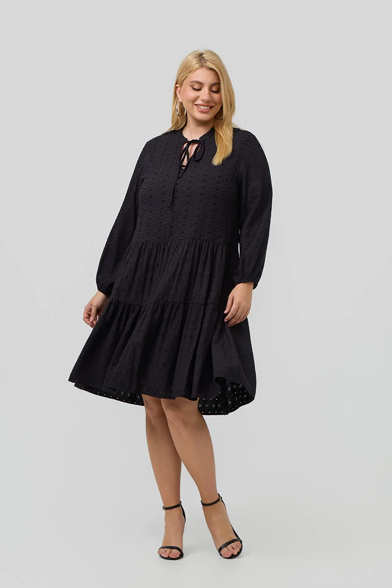 Βαμβακερό Φόρεμα Κεντημένο Μαύρο