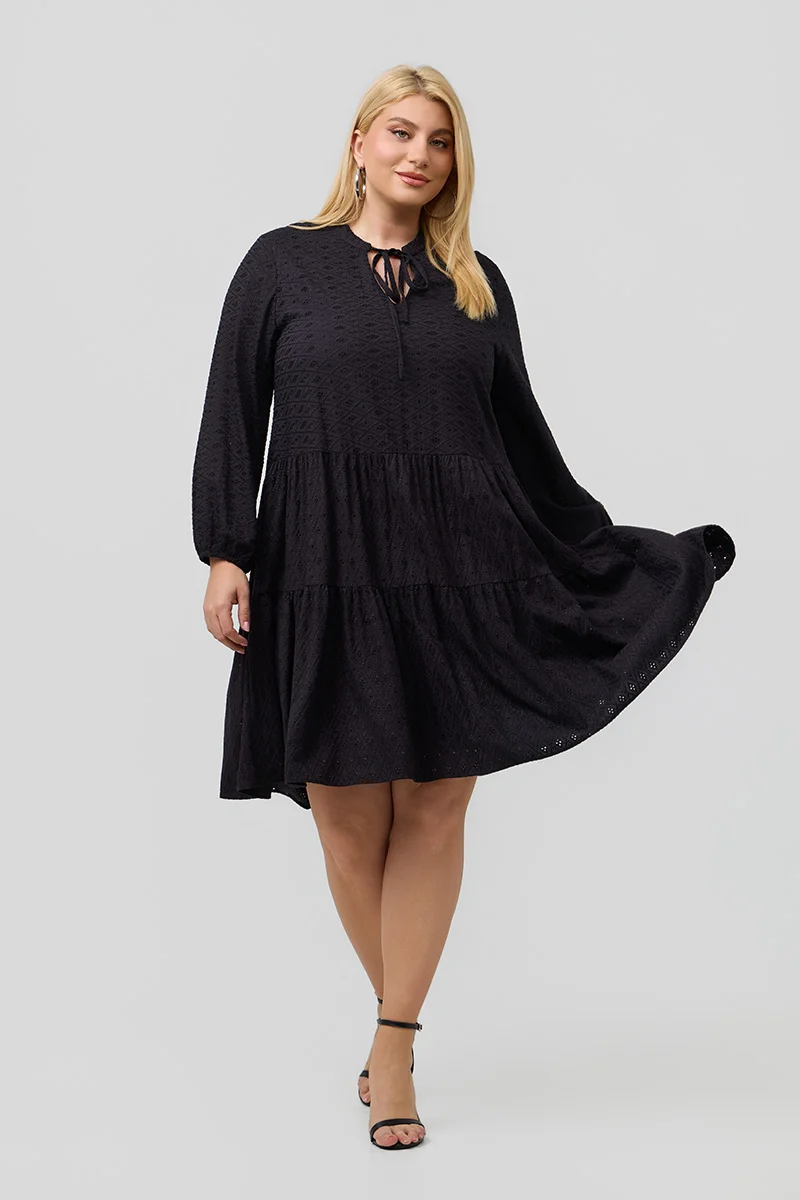 Βαμβακερό Φόρεμα Κεντημένο Μαύρο