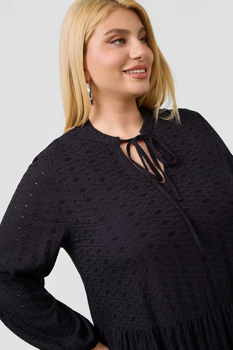 Βαμβακερό Φόρεμα Κεντημένο Μαύρο