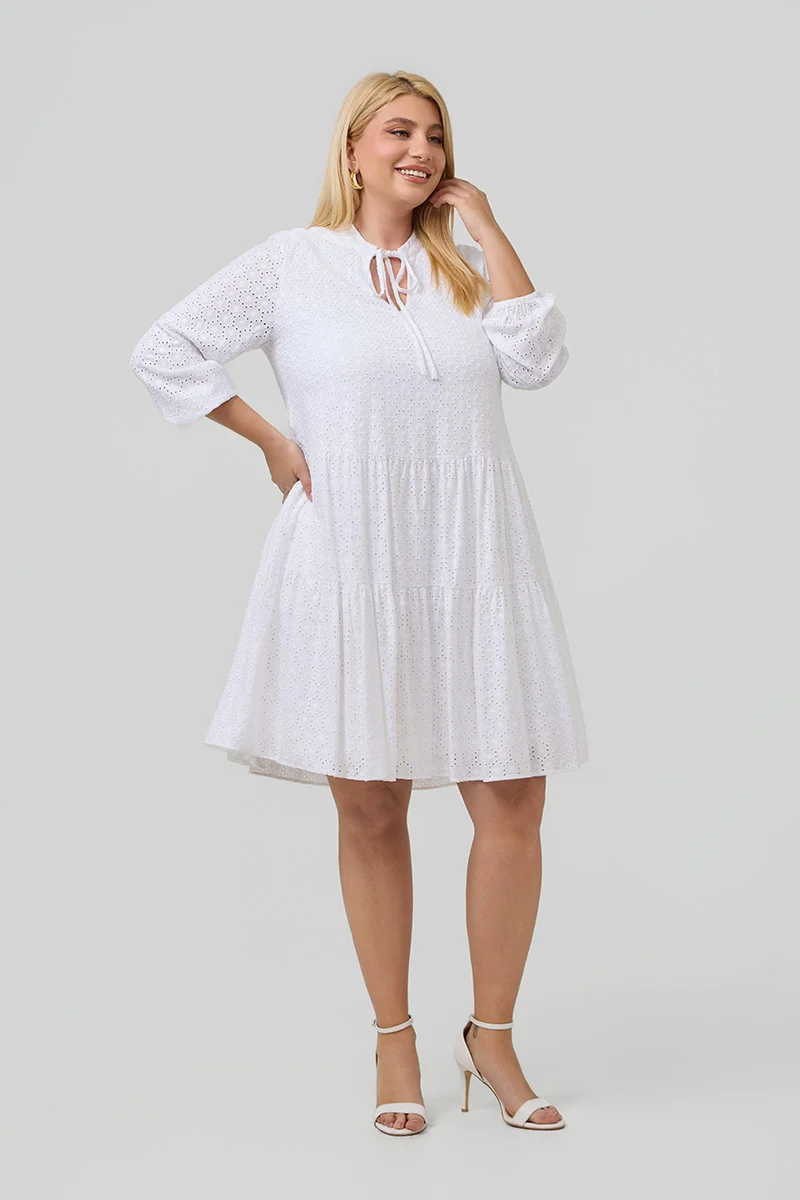 Βαμβακερό Φόρεμα Κεντημένο Εκρού