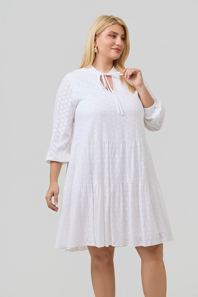 Βαμβακερό Φόρεμα Κεντημένο Εκρού