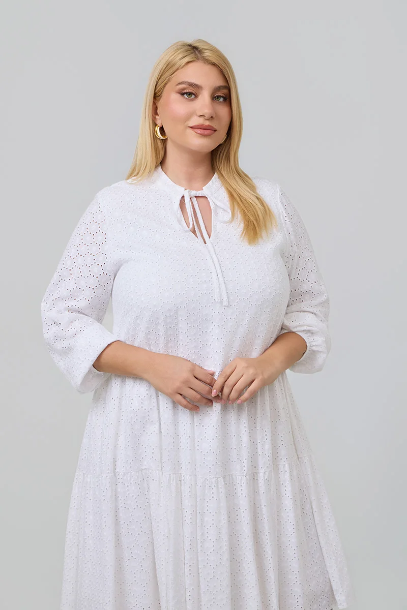 Βαμβακερό Φόρεμα Κεντημένο Εκρού