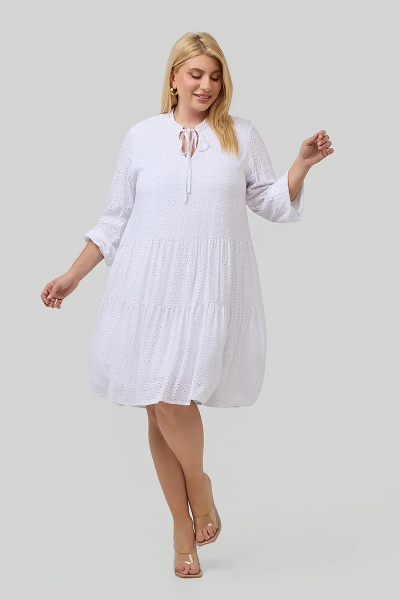 Βαμβακερό Φόρεμα Κεντημένο Λευκό