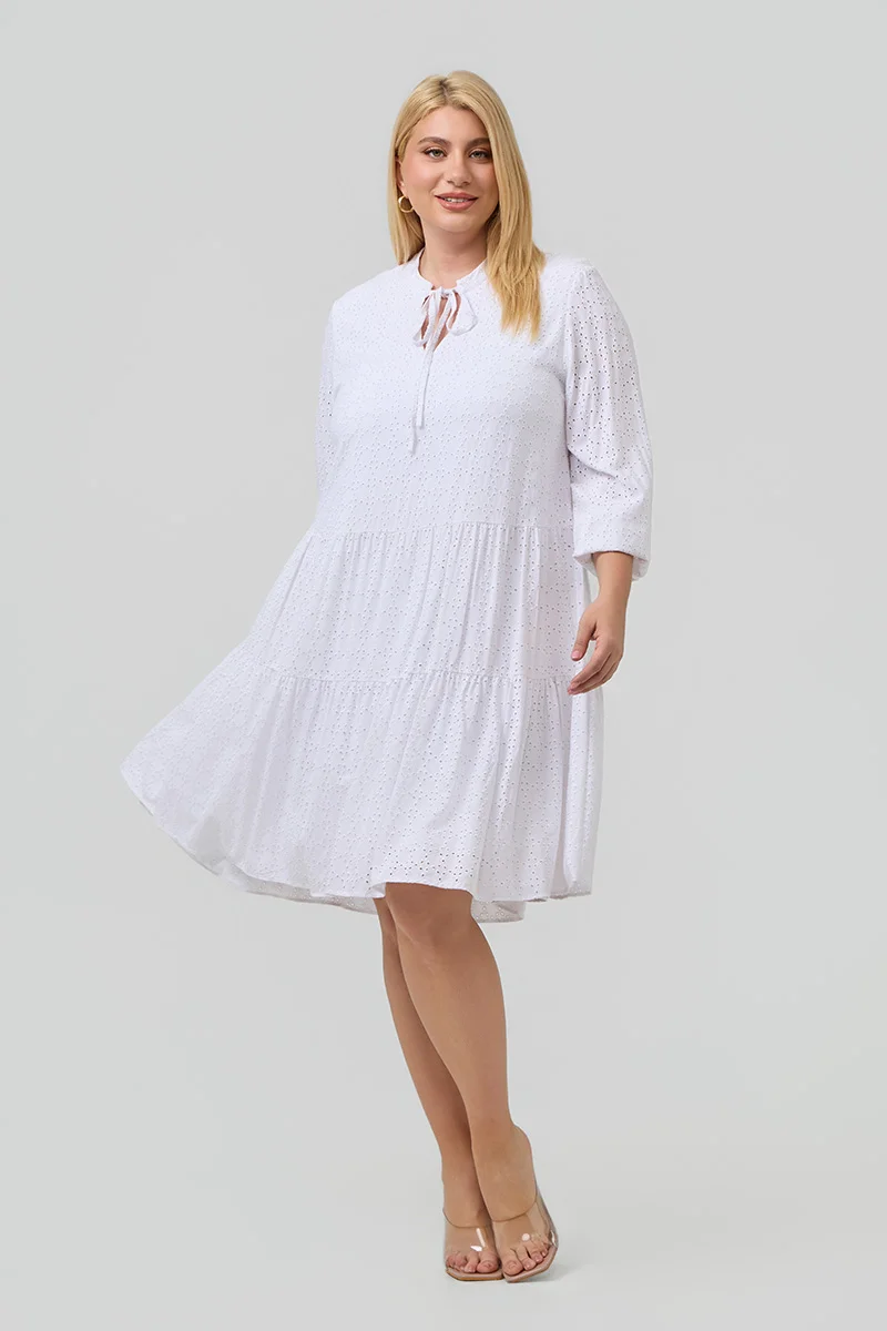 Βαμβακερό Φόρεμα Κεντημένο Λευκό