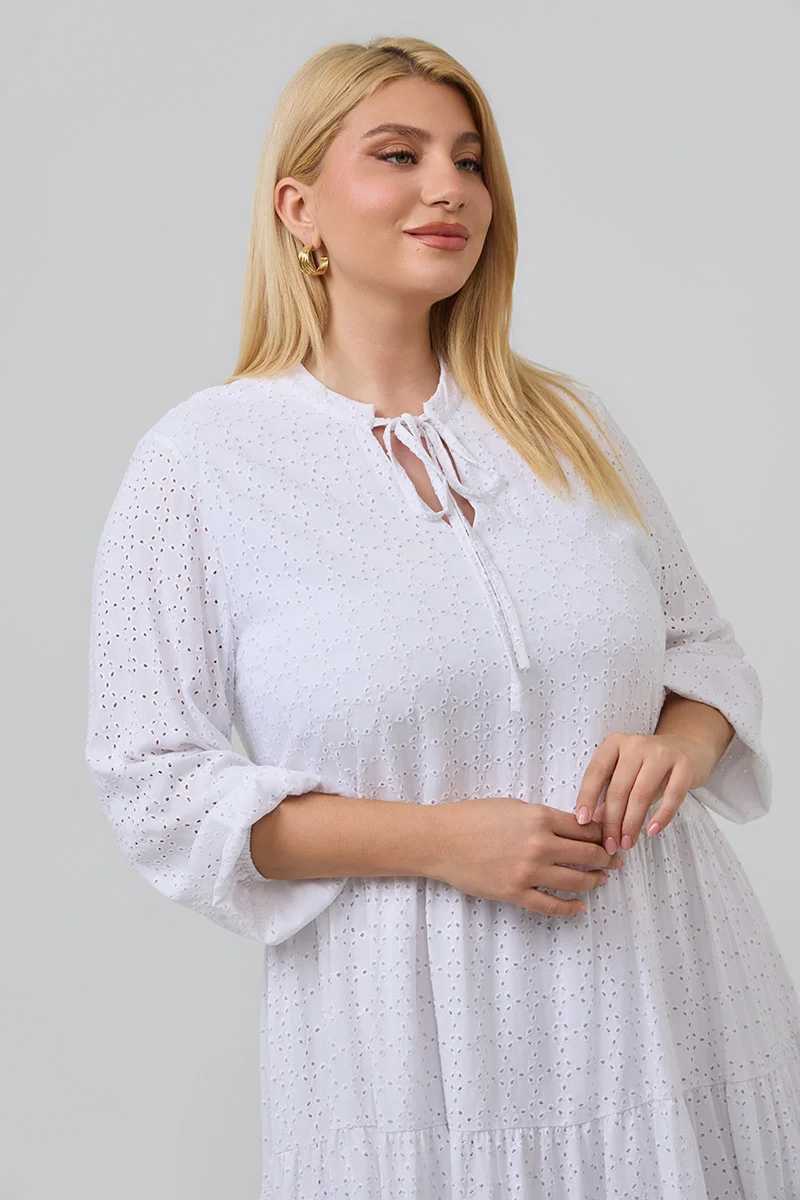 Βαμβακερό Φόρεμα Κεντημένο Λευκό
