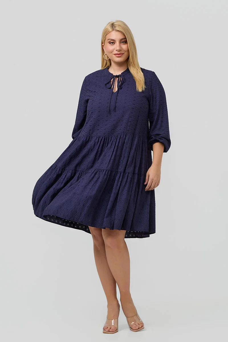 Βαμβακερό Φόρεμα Κεντημένο Navy 