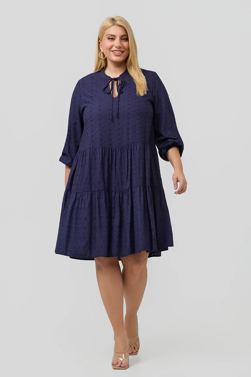 Βαμβακερό Φόρεμα Κεντημένο Navy 