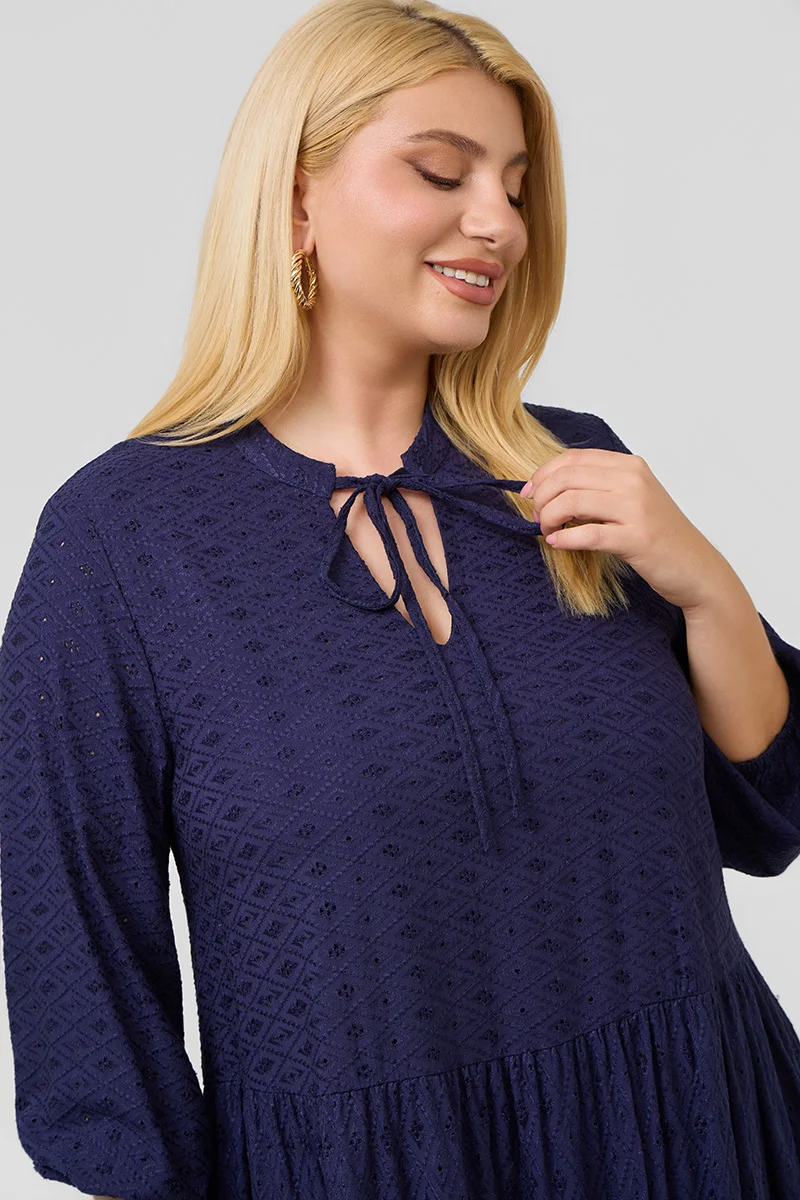 Βαμβακερό Φόρεμα Κεντημένο Navy 