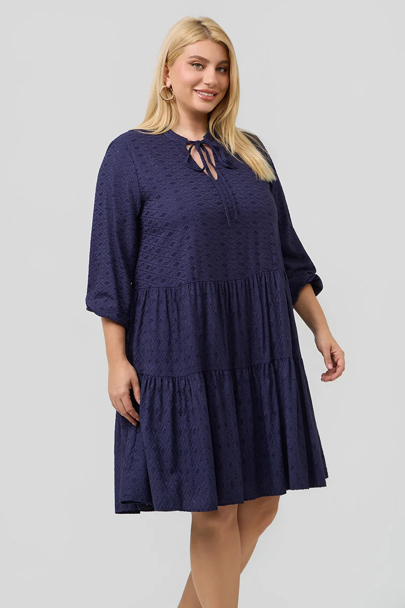 Βαμβακερό Φόρεμα Κεντημένο Navy 