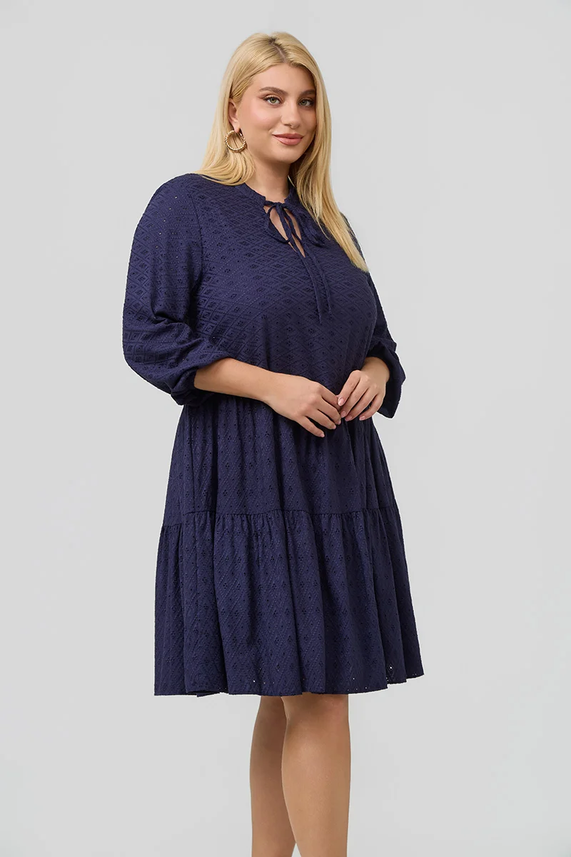 Βαμβακερό Φόρεμα Κεντημένο Navy 