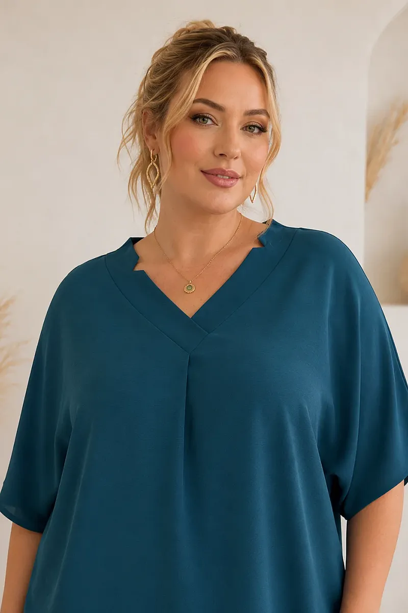 Plus Size Πετρόλ Σετ Μπλούζα & Παντελόνα
