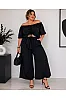 Plus Size Μαύρο  Σετ Με Crop Top & Ζιπ Κιλότ 