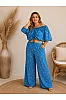 Plus Size Γαλάζιο Σετ Με Crop Top & Παντελόνα