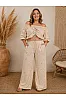 Plus Size Μπεζ Σετ Με Crop Top & Παντελόνα