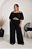 Plus Size Μαύρο Σετ Με Crop Top & Παντελόνα