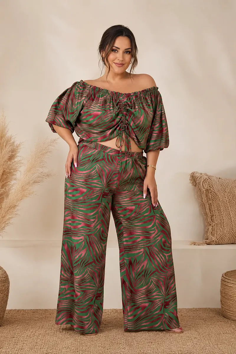 Plus Size Boho Σετ Με Crop Top & Παντελόνα