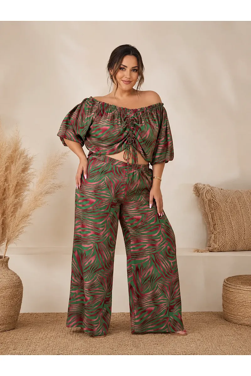 Plus Size Boho Σετ Με Crop Top & Παντελόνα