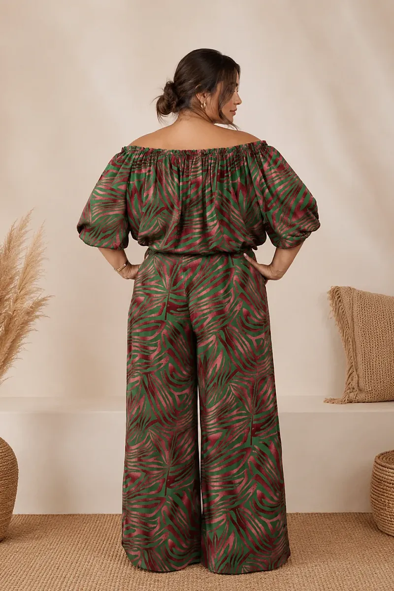 Plus Size Boho Σετ Με Crop Top & Παντελόνα