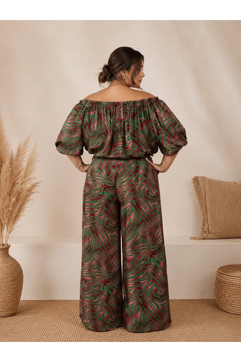Plus Size Boho Σετ Με Crop Top & Παντελόνα
