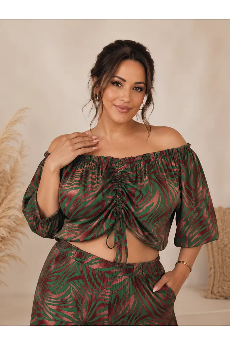 Plus Size Boho Σετ Με Crop Top & Παντελόνα