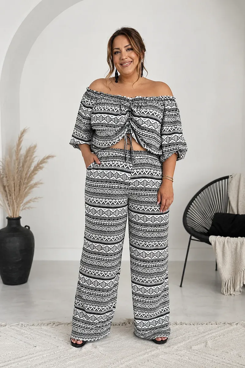 Plus Size Σετ Με Crop Top & Παντελόνα