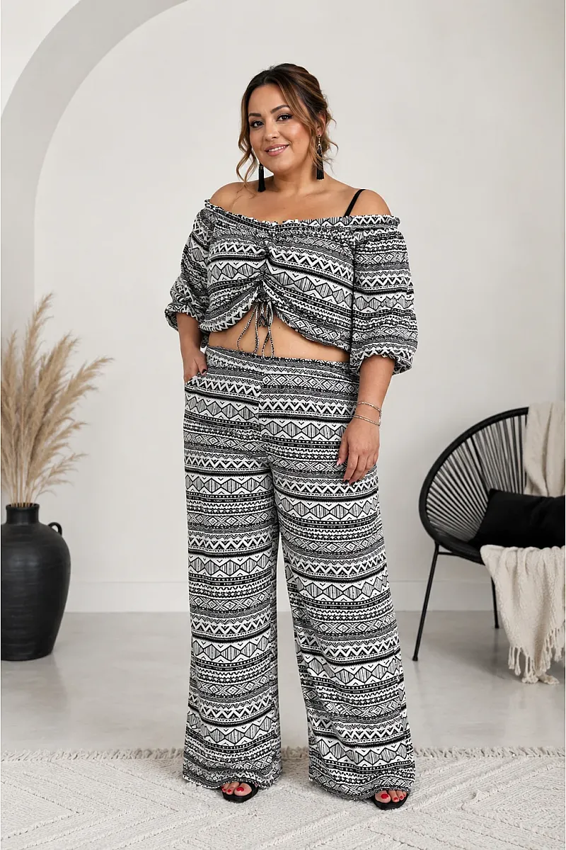 Plus Size Σετ Με Crop Top & Παντελόνα