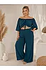 Plus Size Πετρόλ Σετ Με Crop Top & Παντελόνα