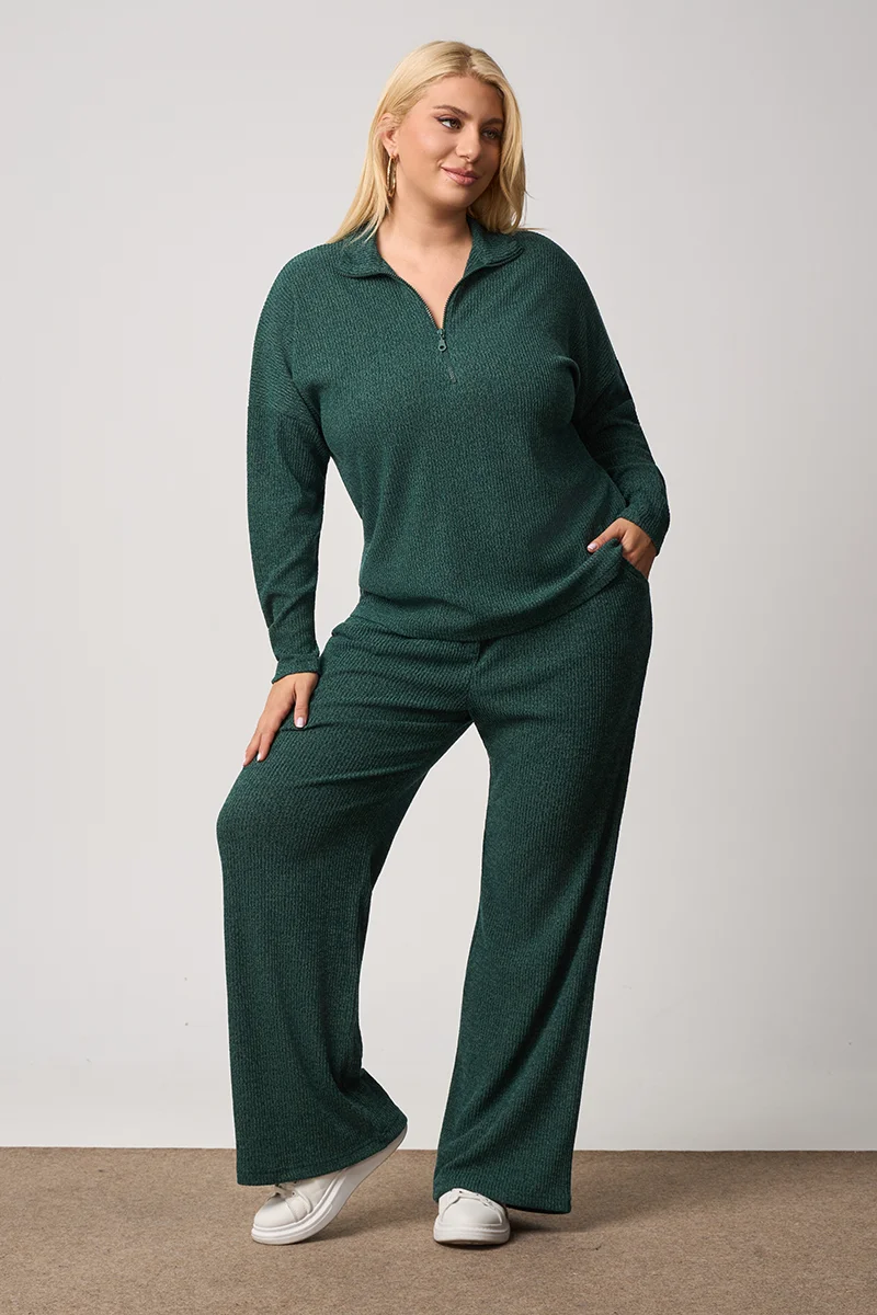 Σετ Φόρμας Πλεκτό Με Φερμουάρ Κυπαρισσί 