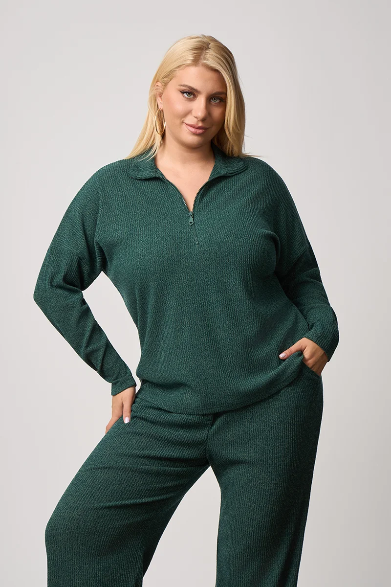 Σετ Φόρμας Πλεκτό Με Φερμουάρ Κυπαρισσί 