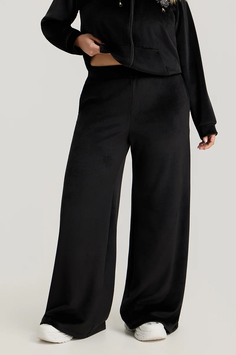 Σετ Φόρμας Βελουτέ Plus Size με Στρας & Φερμουάρ