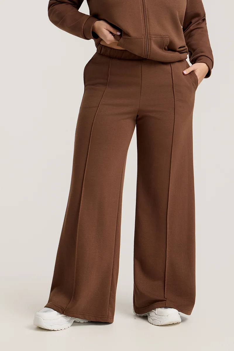 Καφέ Σετ Φόρμας Φούτερ Plus Size με Στρας & Φερμουάρ