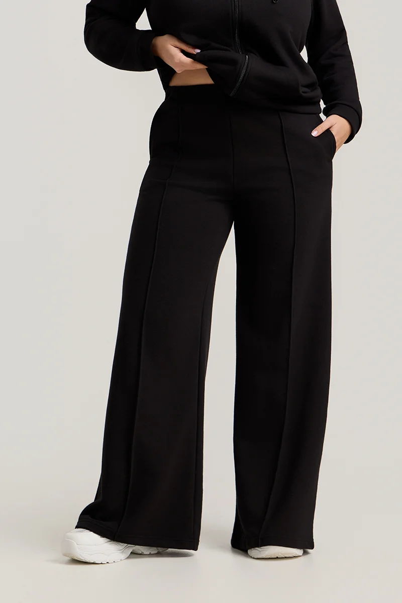 Μαύρο Σετ Φόρμας Φούτερ Plus Size με Στρας & Φερμουάρ