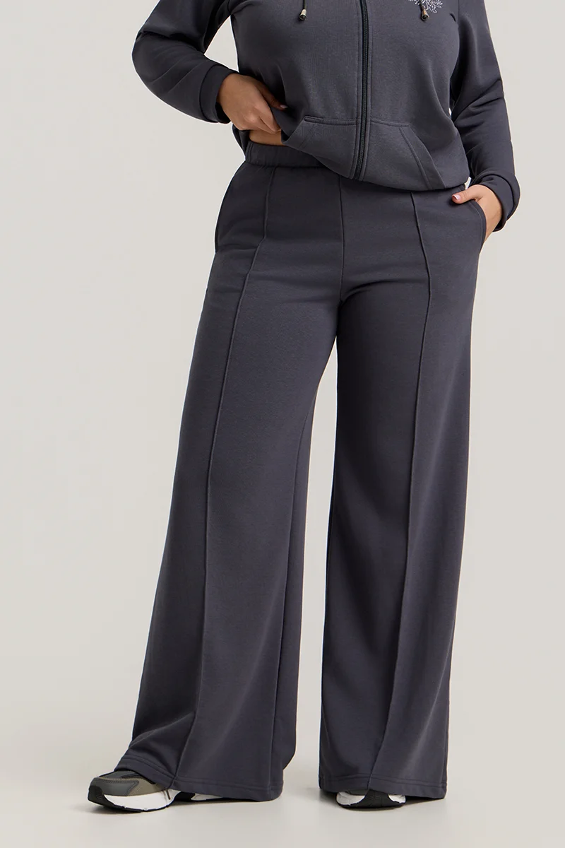 Ανθρακί Σετ Φόρμας Φούτερ Plus Size με Στρας & Φερμουάρ