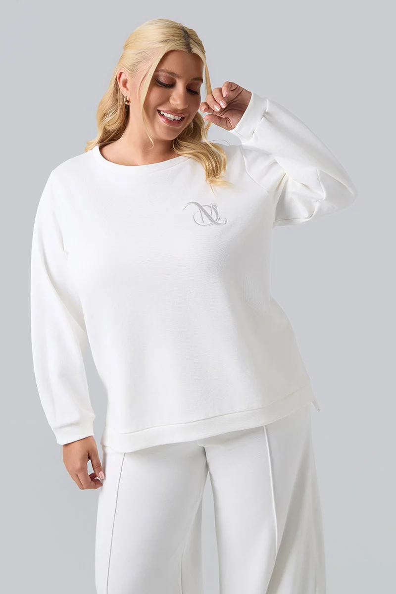 Plus Size Μπλούζα Φούτερ Λευκή 