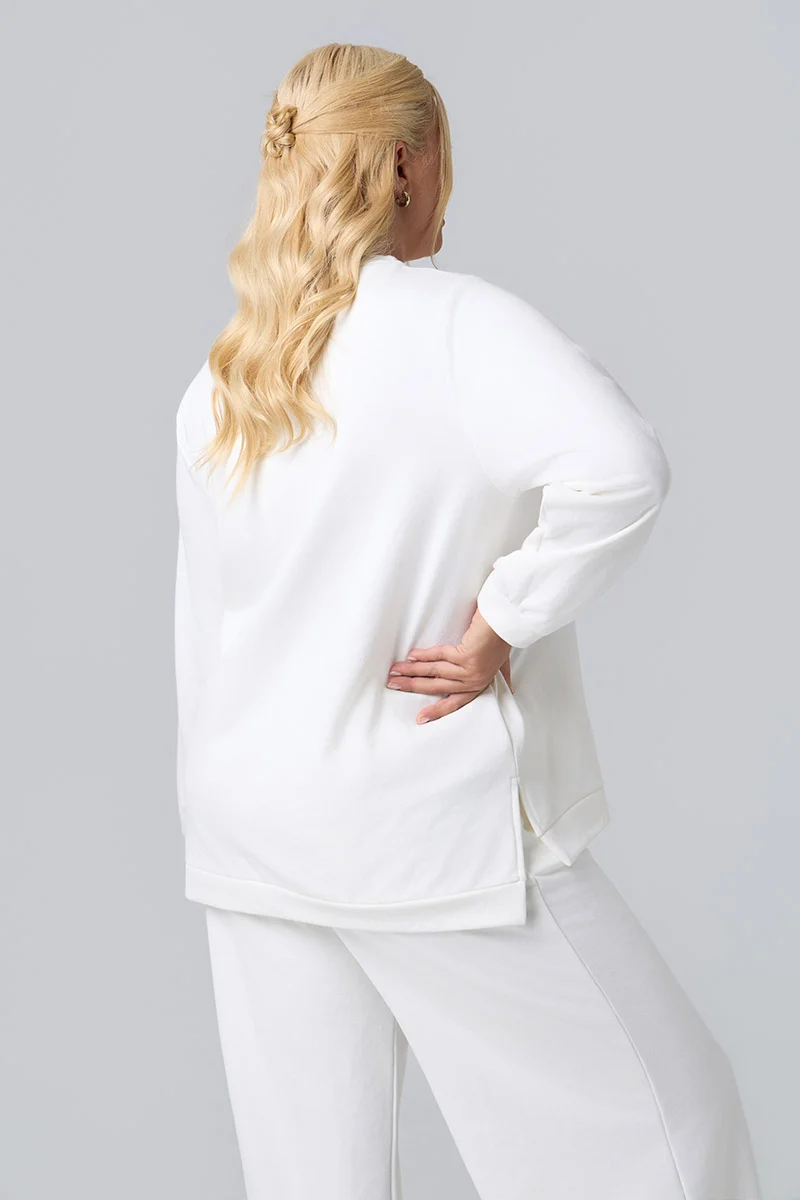 Plus Size Μπλούζα Φούτερ Λευκή 