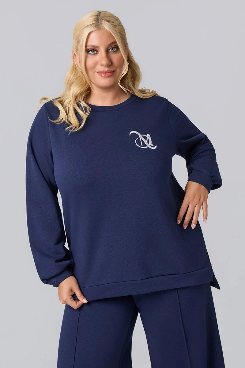 Plus Size Μπλούζα Φούτερ Navy