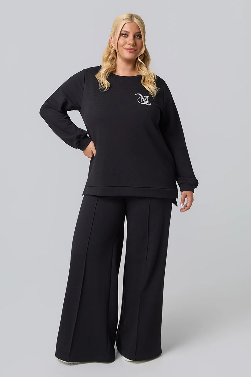 Plus Size Μπλούζα Φούτερ Μαύρη