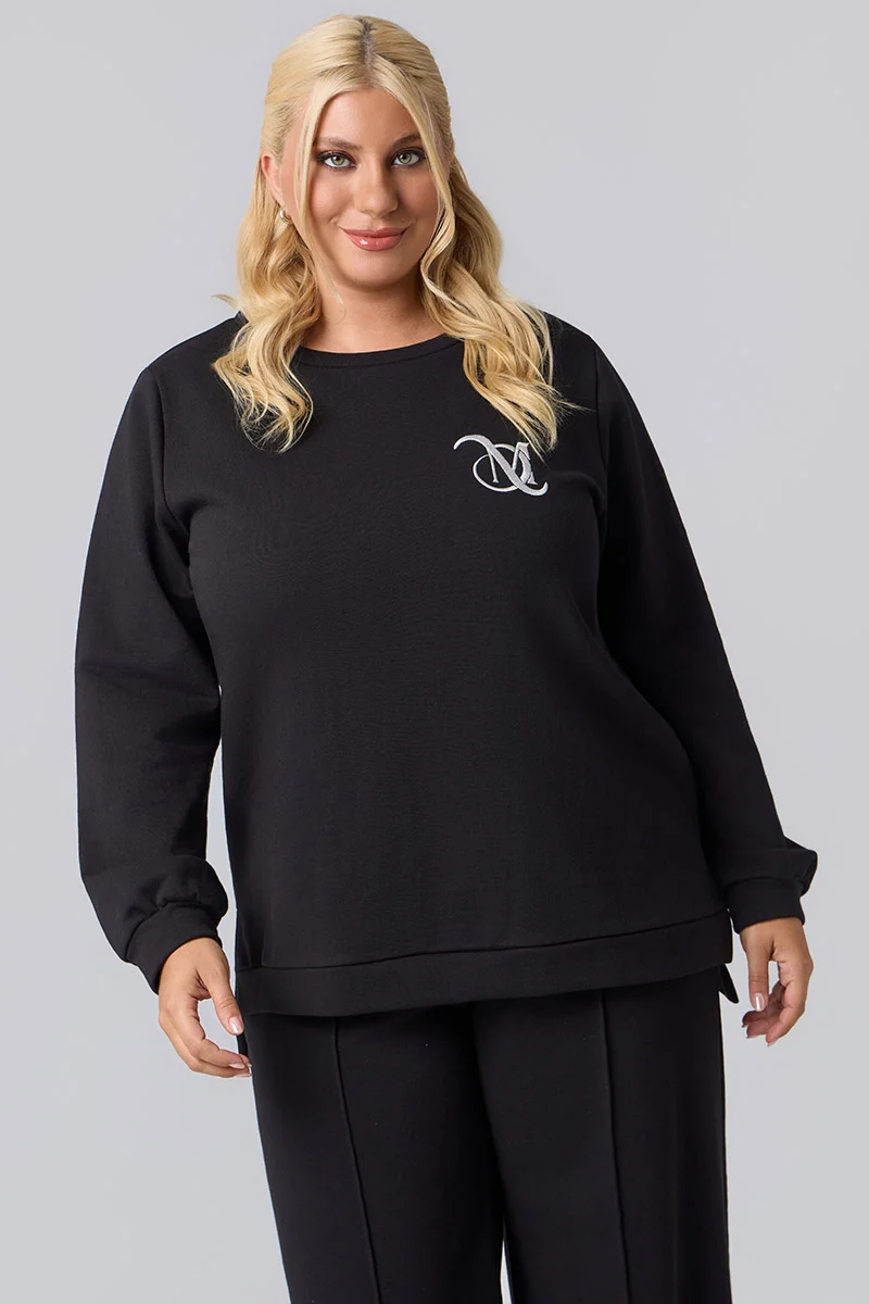Plus Size Μπλούζα Φούτερ Μαύρη