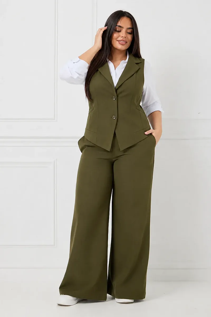 Plus Size Γιλέκο Κοστουμιού Λαδί