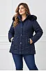 Plus Size Μπουφάν Μπλε Navy με Κουκούλα & Γούνα